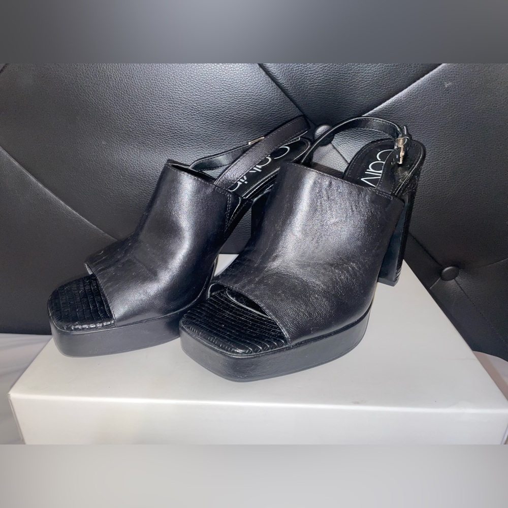LIKE NEW Calvin Klein Black Leather Slingback Mules Size 9